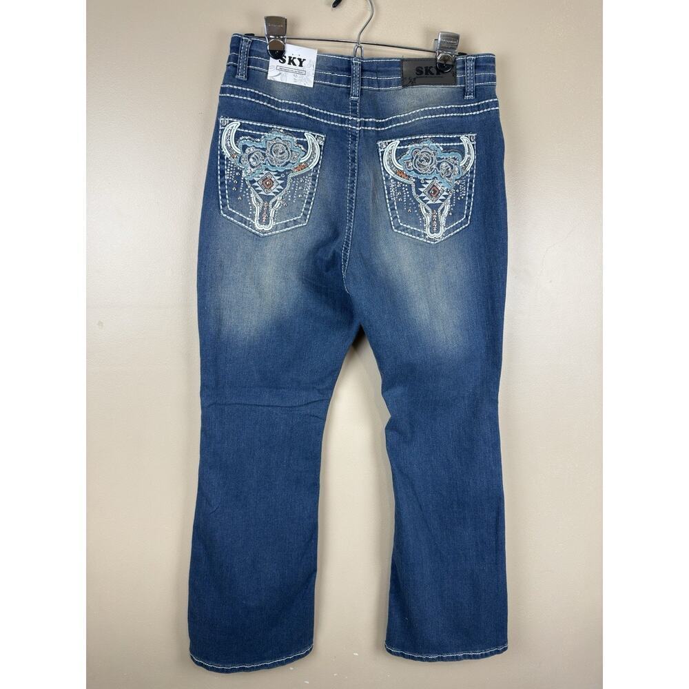 Sky Premium Women Jeans 15/32 Longhorn Bull Bling Bootcut Blue Western NWT Y2K